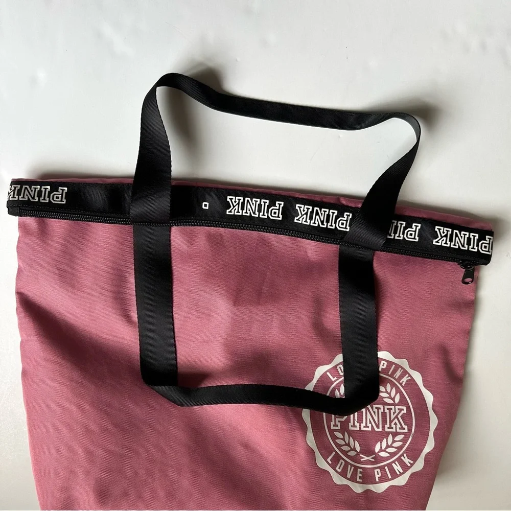 PINK Victoria's Secret Love Pink & Black Zipper Tote Gym Bag Grocery Carry All